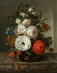 Rachel Ruysch - A Still Life of Flowers in a Glass Vase on a Marble Table before a Niche, 1742