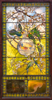 Louis Comfort Tiffany - Parakeets and Gold Fish Bowl, about 1889