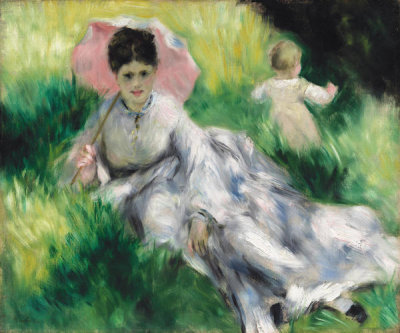 Pierre-Auguste Renoir - Woman with a Parasol and Small Child on a Sunlit Hillside, about 1874–76