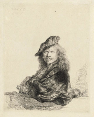 Rembrandt Harmensz. van Rijn - Self-Portrait Leaning on a Stone Sill, 1639